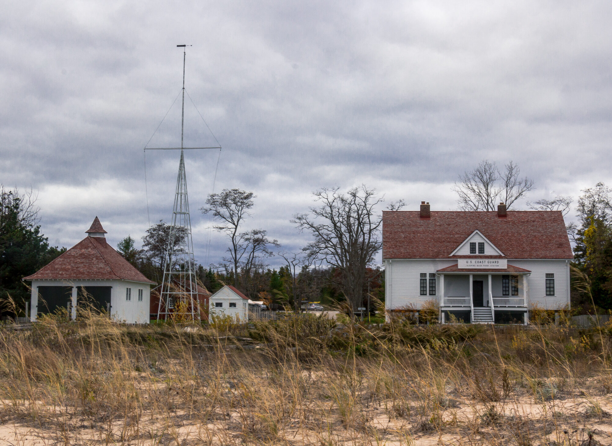 Coast Guard Station at sleeping bear point on a cloudy day