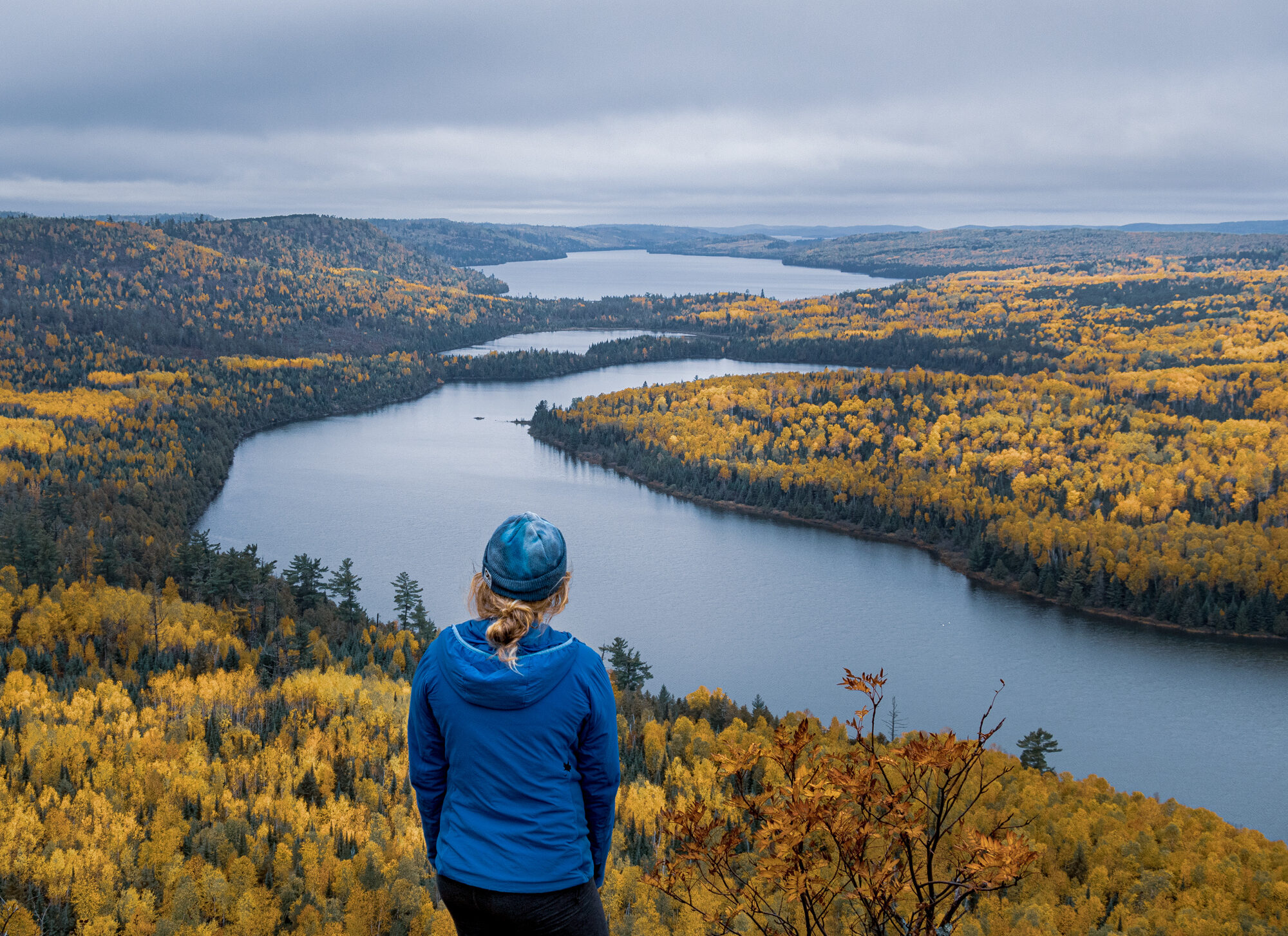 Hiker at Rose Lake Cliffs in the BWCA on the Border Route Trail