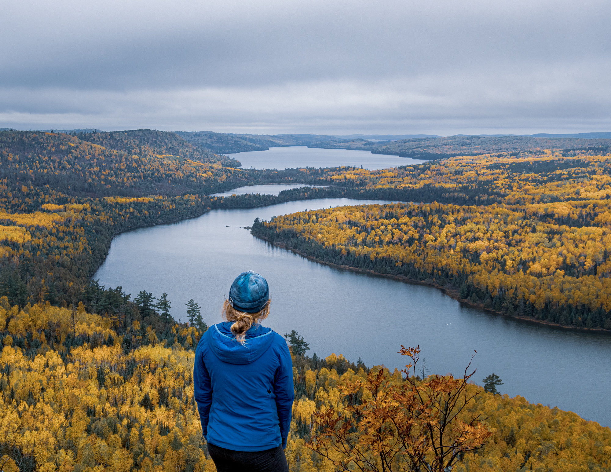 Hiker at Rose Lake Cliffs in the BWCA on the Border Route Trail