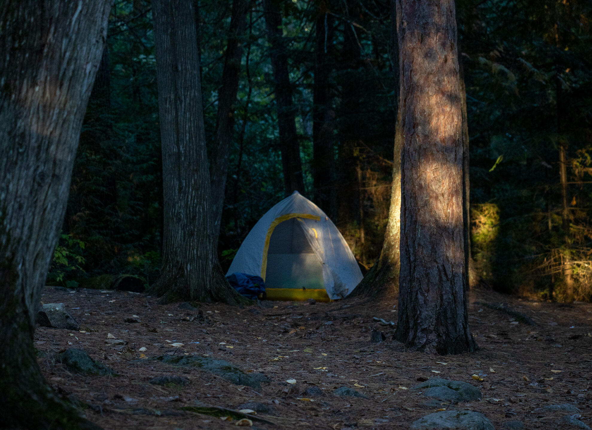 image of a tent in a beautiful free campsite in Grand Marais Minnesota