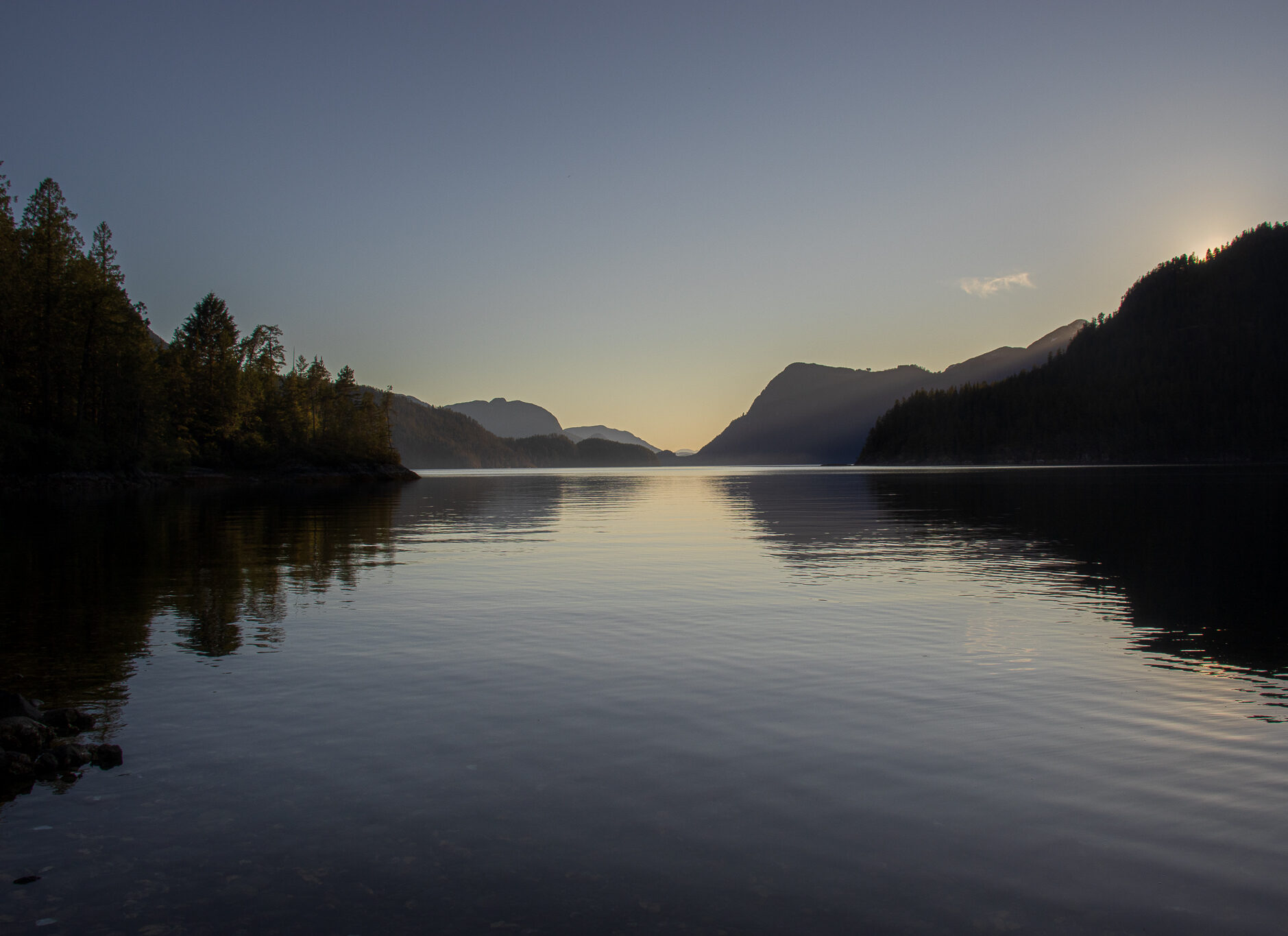 image of calm seas in the Homfray Channel at Sunset near Desolation sound