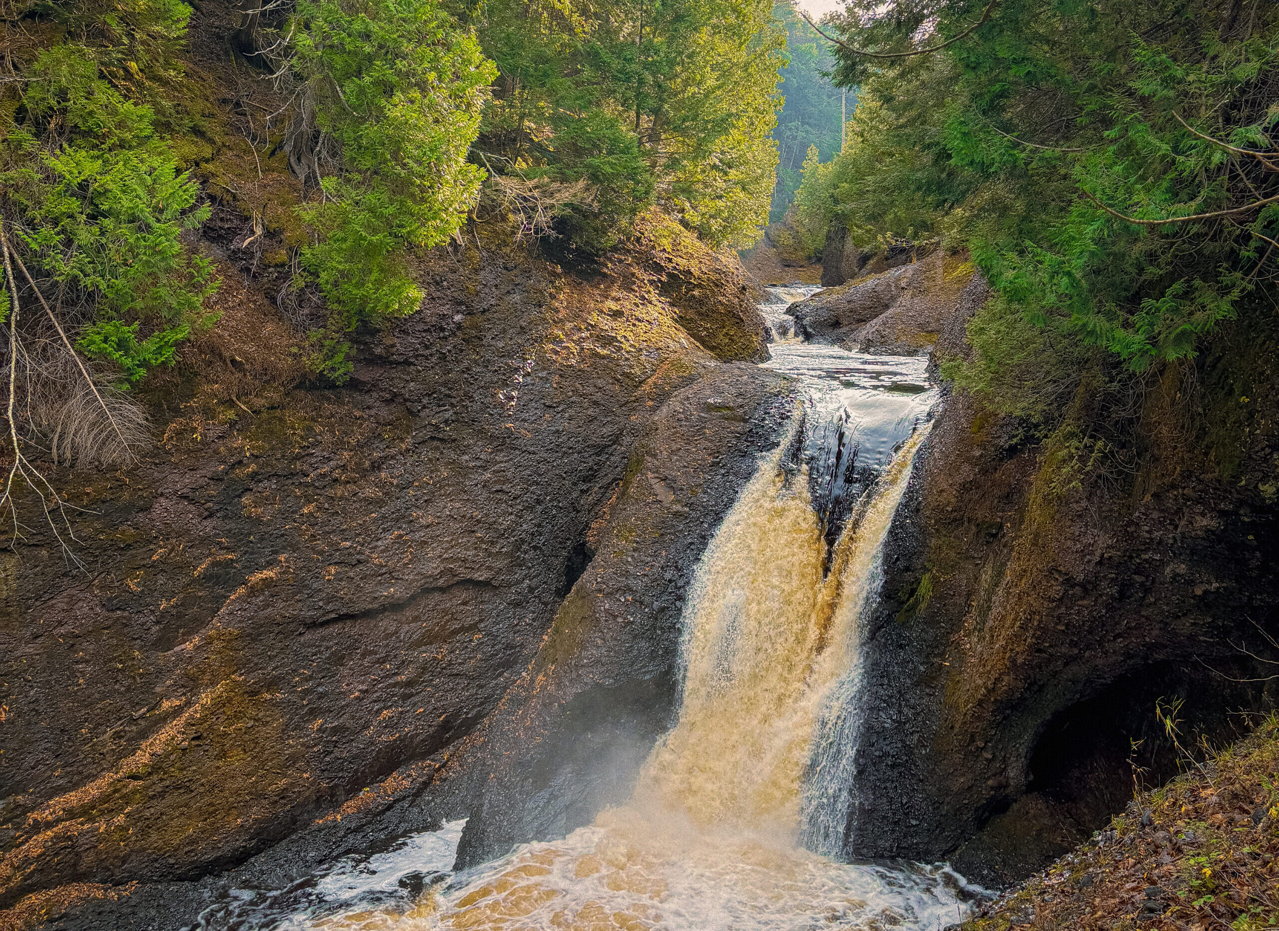 image of waterfall Gorge Falls in the upper peninsla near Ironwood, Michigan